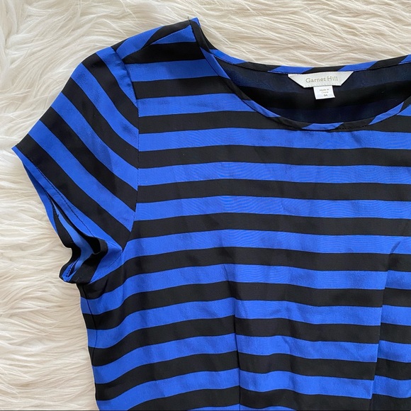 Garnet Hill Black Blue Striped Silk Modest Dress - Picture 4 of 7